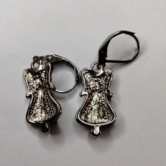 Red Gold Glitter Bell Earrings Dangle Drop Hook Silver Vintage Enamel - Picture 2 of 4